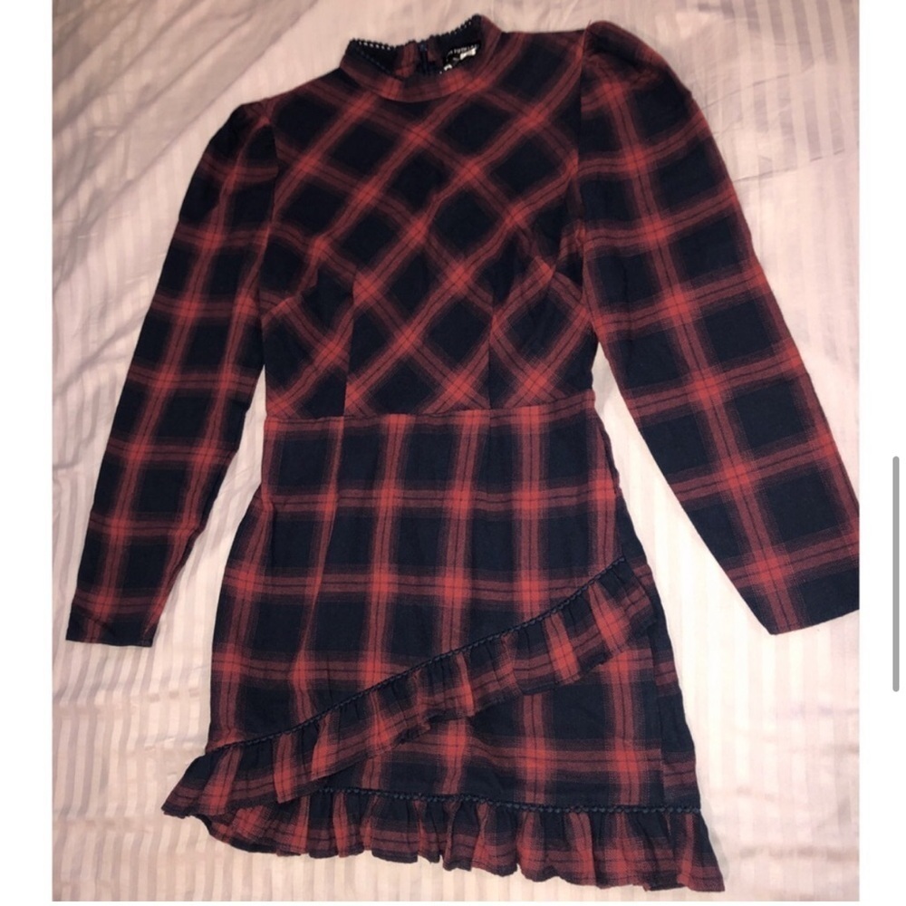 Plaid Long Sleeve Mini Ruffle Dress - Picture 4 of 6